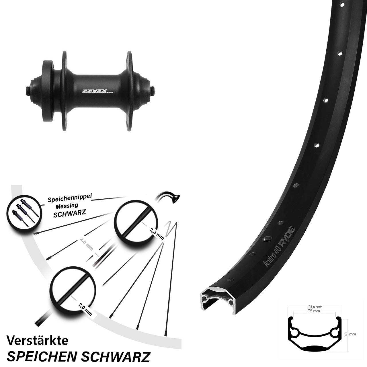 Vorderrad 6-Loch 20 Zoll Ryde Andra 40 Formula DC21 für Schnellspanner