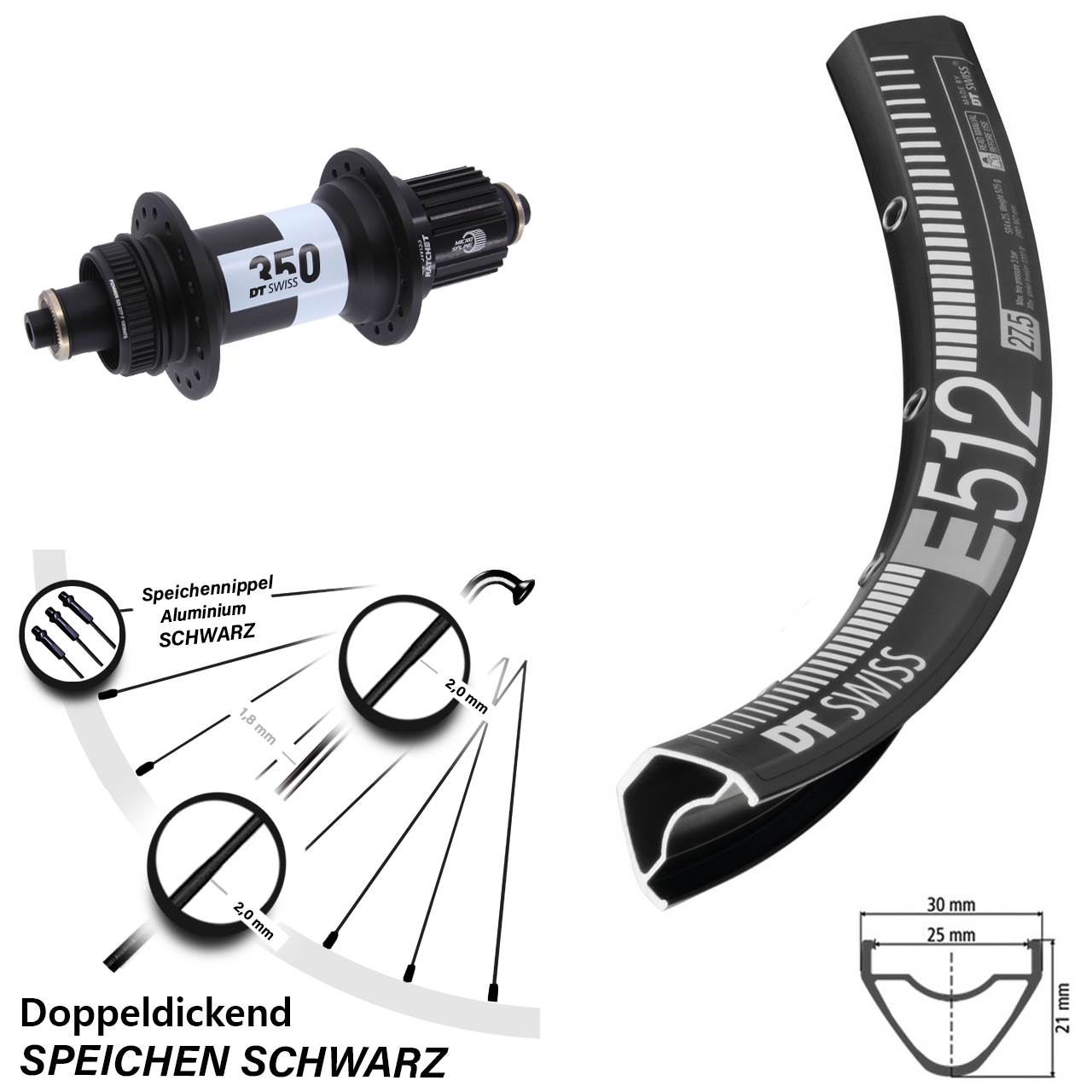 650B DT Swiss E512-350 Boost Centerlock Hinterrad QR Boost Shimano Micro Spline
