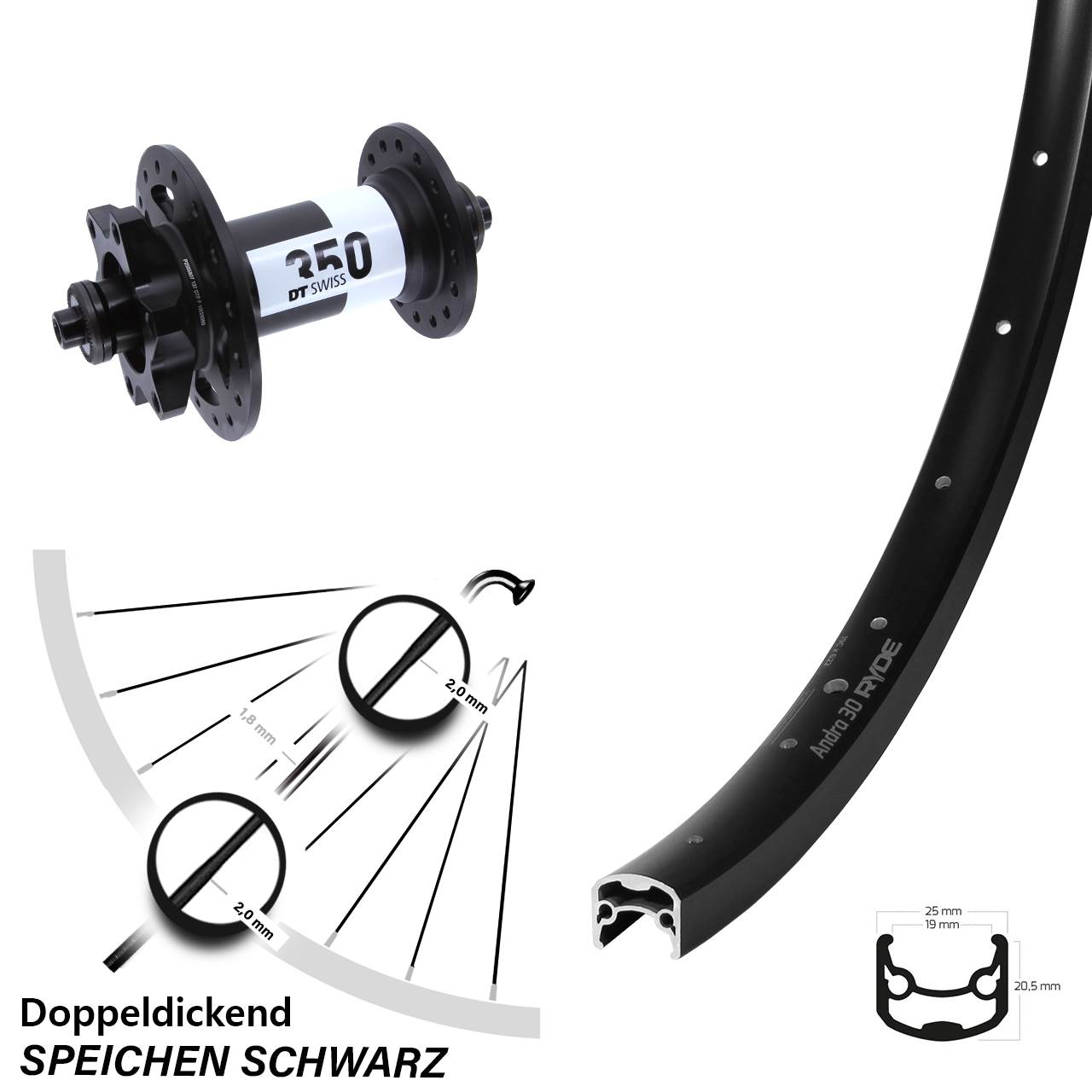 Ryde Andra 30 DT Swiss 350 28 Zoll Vorderrad QR 6-Loch