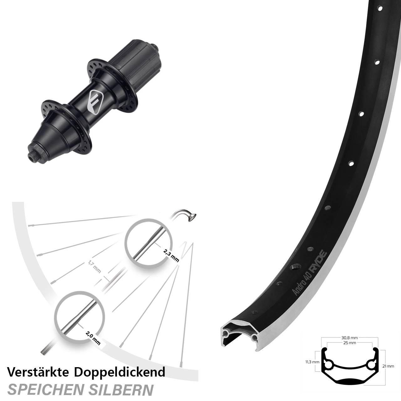 Ryde Andra 40 Formula FM328QR 28 Zoll Laufrad hinten für Schnellspanner 8-11 fach
