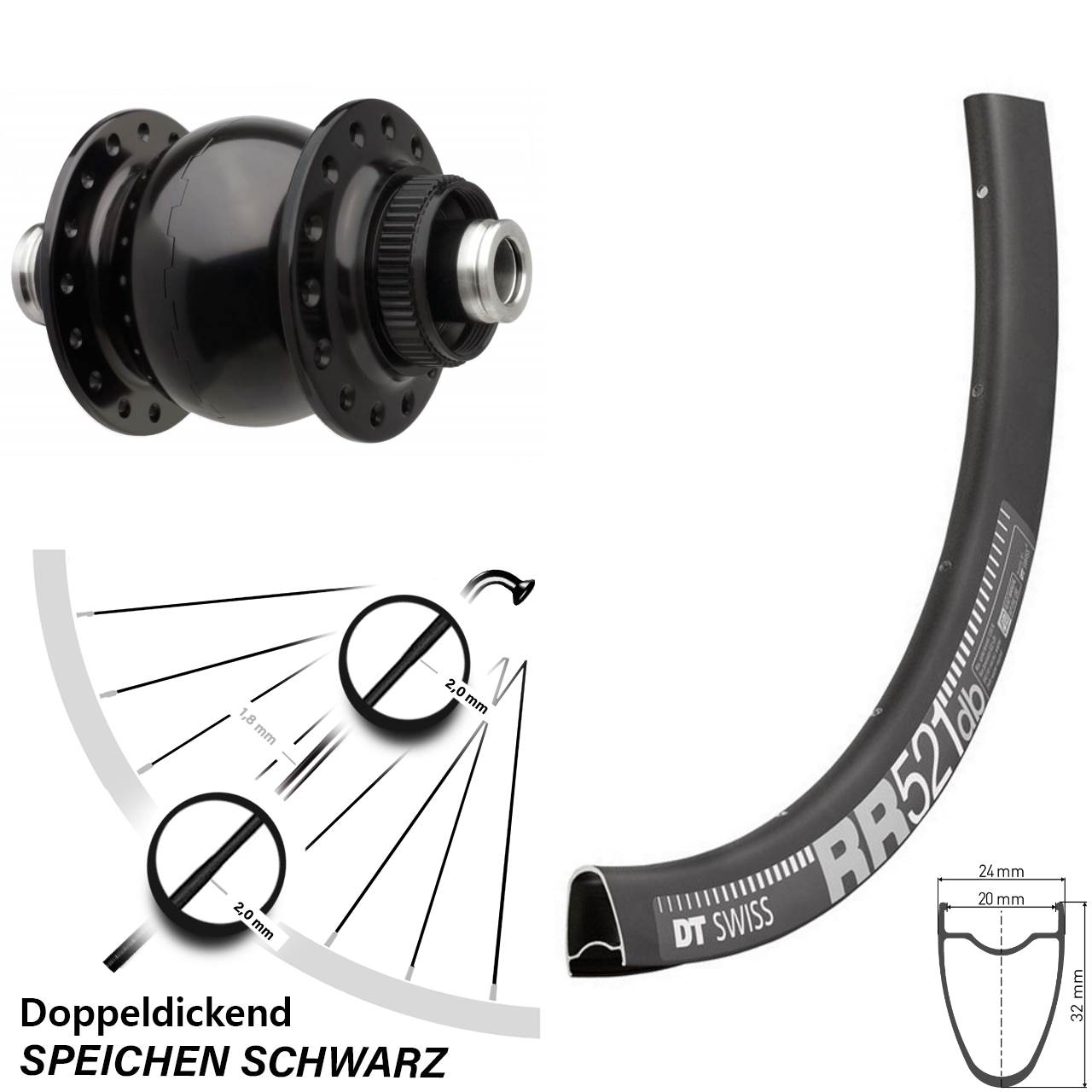 Vorderrad SON 28-12x110 Boost Centerlock DT Swiss RR521 28 Zoll