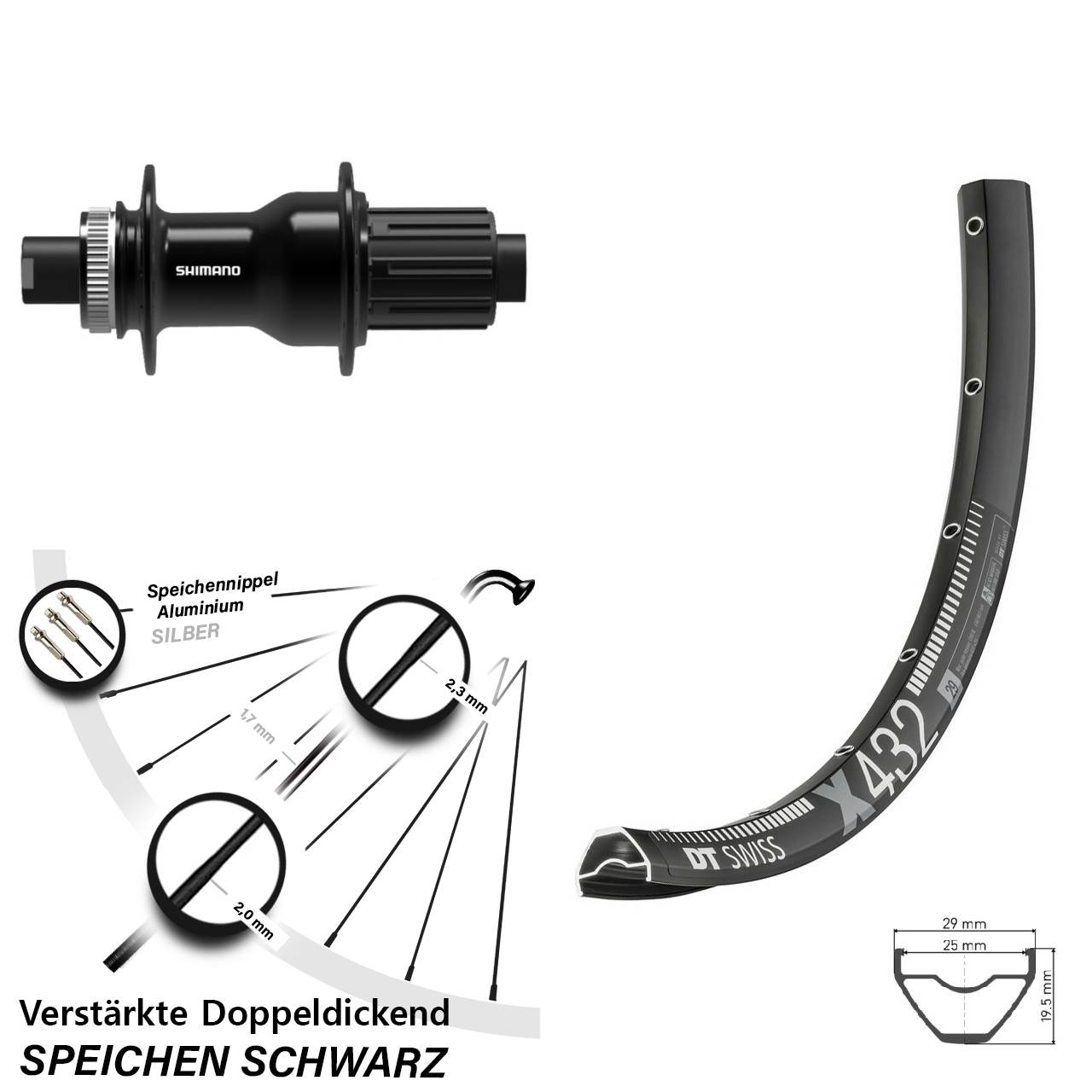 29 Zoll DT Swiss X432 Shimano FH-TC500 Boost Disc Laufrad 12x148 8-11 fach