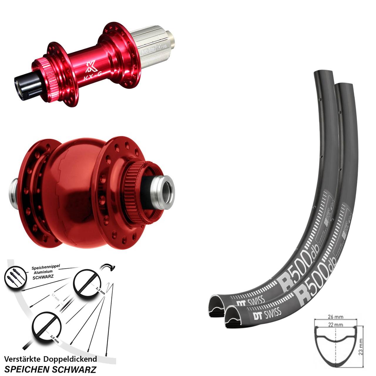 Disc Laufradsatz 12x100/142 28-29 Zoll DT Swiss R 500 KX-G rot SON 28 rot 8-12 fach
