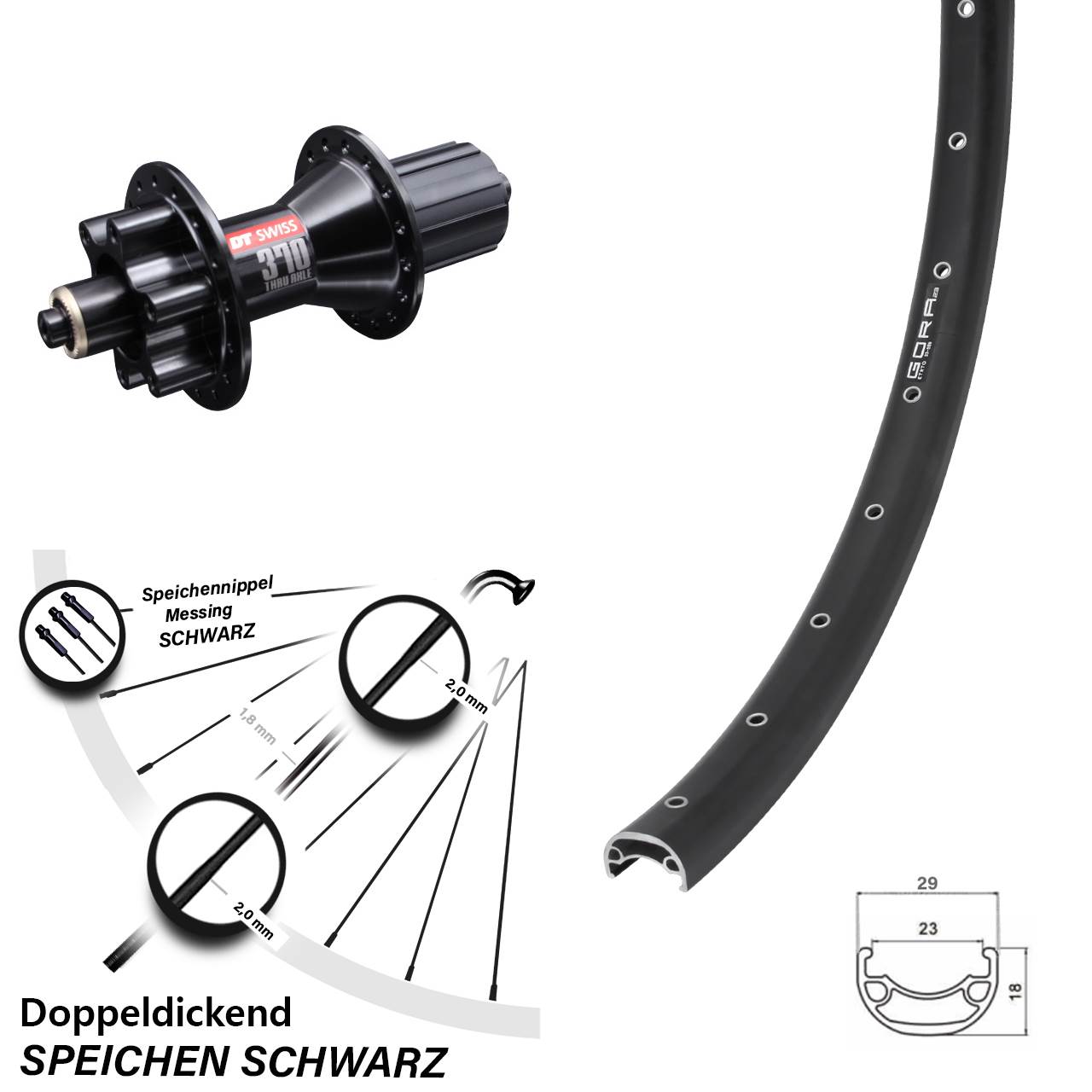 26 Zoll Gora 23 DT Swiss 370 Hybrid Disc Hinterrad für Schnellspanner 8-11 fach