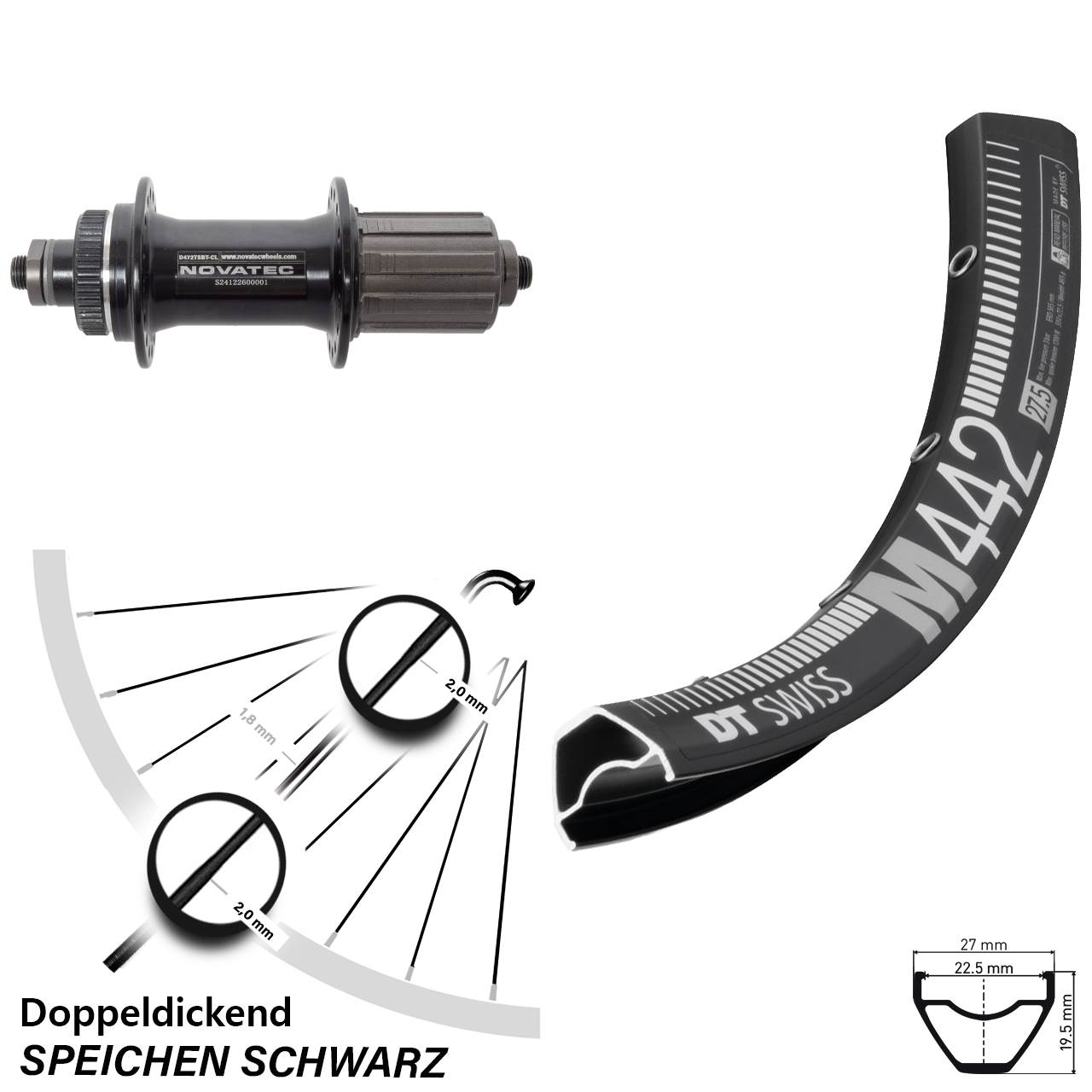29 Zoll DT Swiss M442 Novatec D472 Hinterrad Centerlock für Schnellspanner 8-12 fach HG