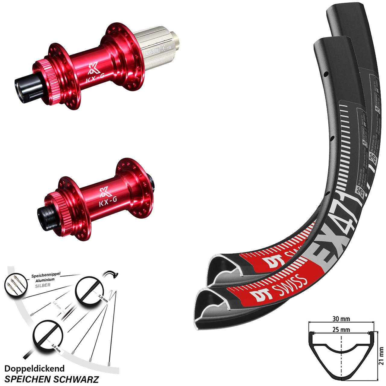 Centerlock Laufradsatz 29 Zoll DT Swiss EX471 KX-G rot 8-12 fach HG 12x100/142