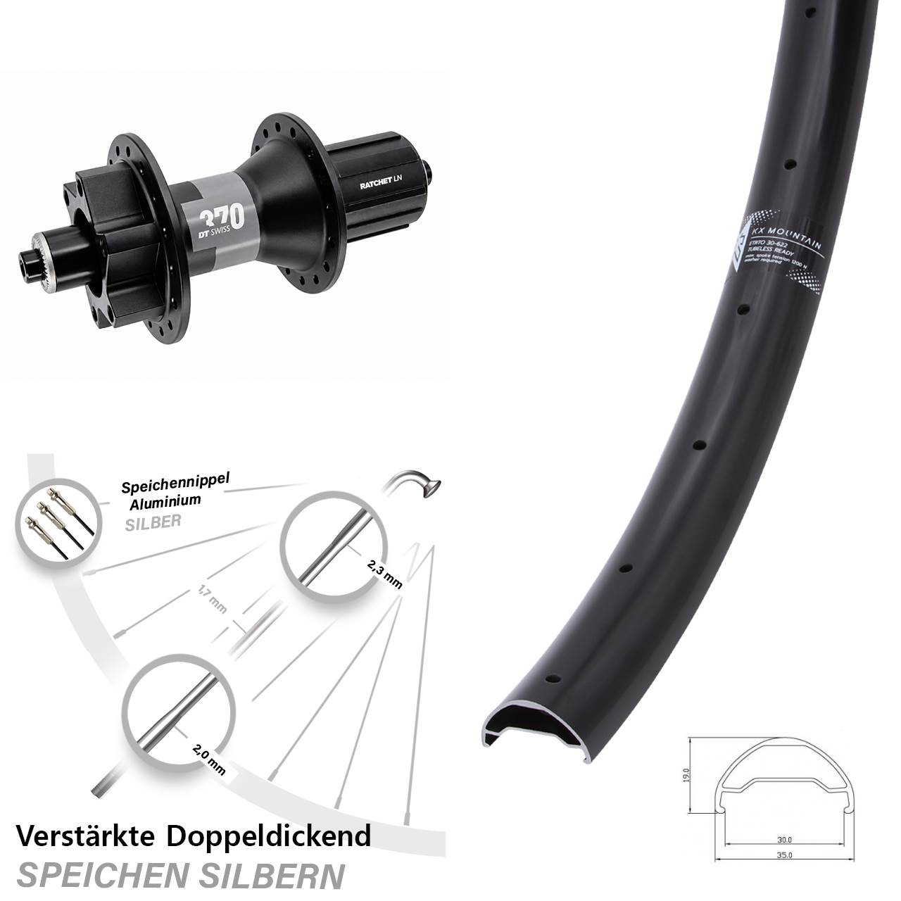 KX Mountain DT Swiss 370 29 Zoll Disc Laufrad QR 8-11 fach