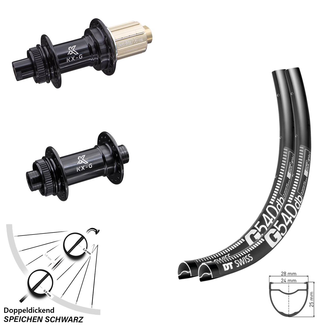 Laufradsatz 28 Zoll Gravel DT Swiss G 540 mit Nabe KX-G Shimano 8-12 fach