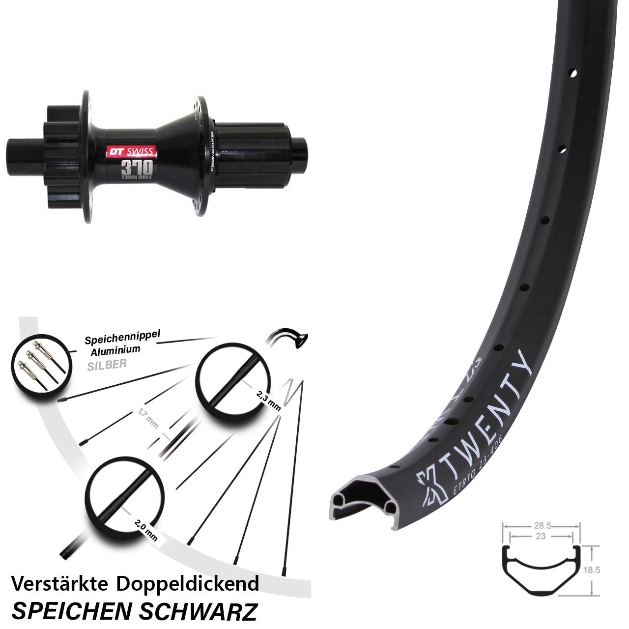 20 Zoll KX Twenty DT Swiss 370 Hybrid Disc Hinterrad 12x142 8-11 fach
