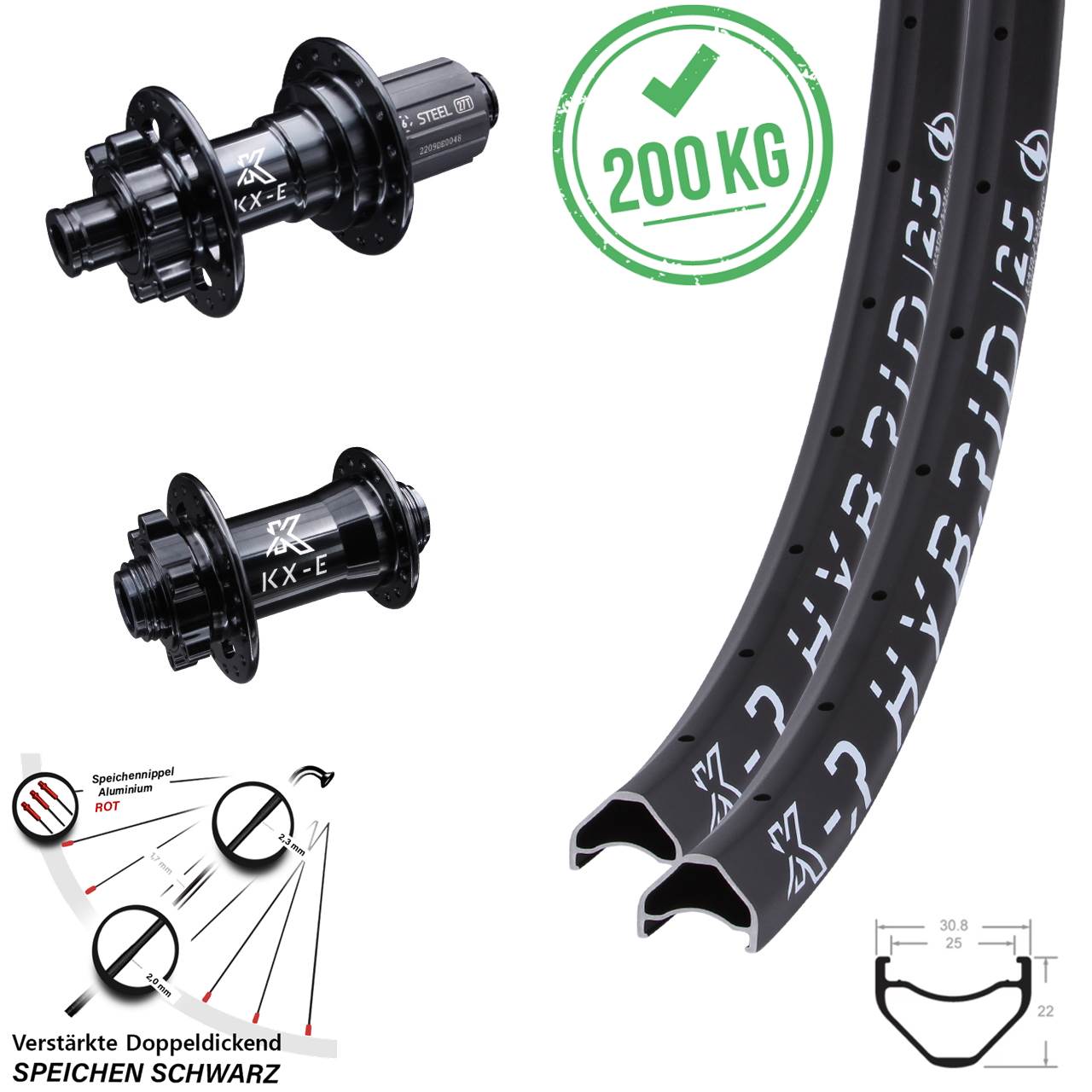 650B Laufradsatz KX-ER Hybrid 25 Disc verstärkt 8-12 fach HG 15x100 12x142