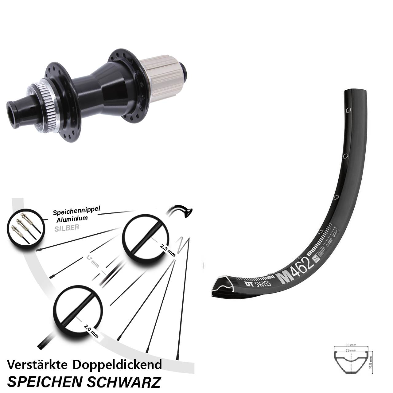 29 Zoll Hinterrad 12x142 DT Swiss M 462 Novatec CL142 8-12 fach