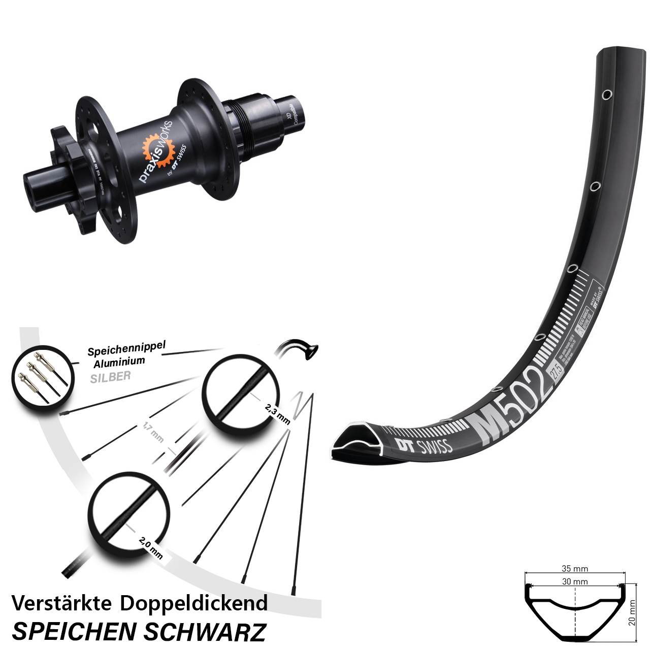 Disc Laufrad 12x142 27,5 Zoll DT Swiss M 502-350 SL XD