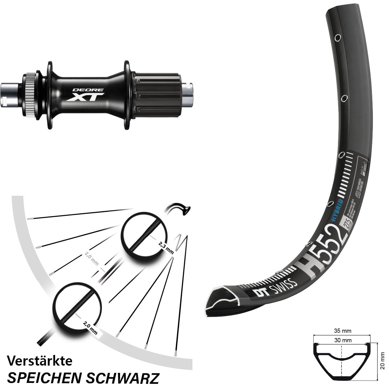 29/29+ Zoll Hinterrad Shimano XT Boost DT Swiss H 552 Centerlock