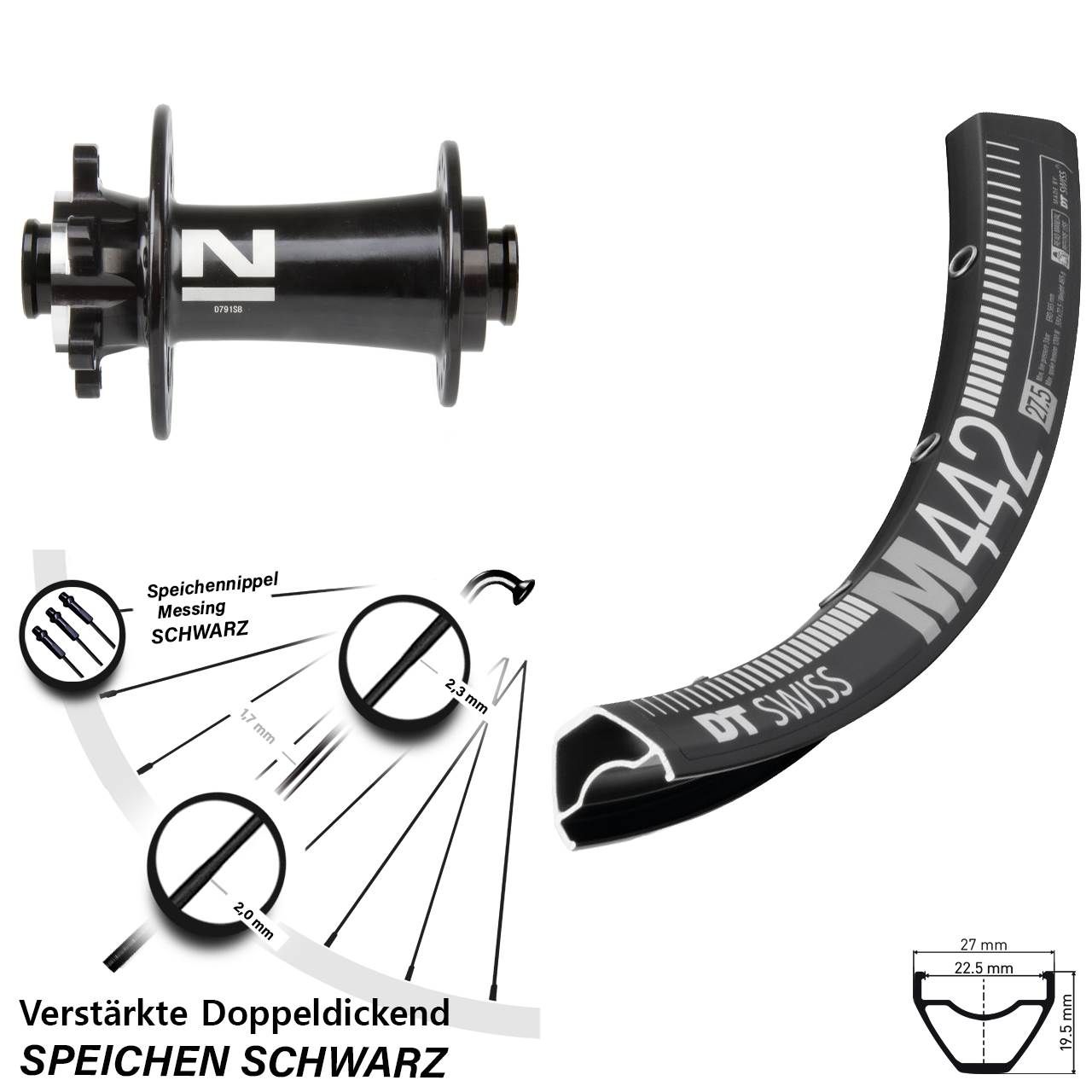 28-29 Zoll DT Swiss M442 Novatec D791 6-Loch Vorderrad 12x100