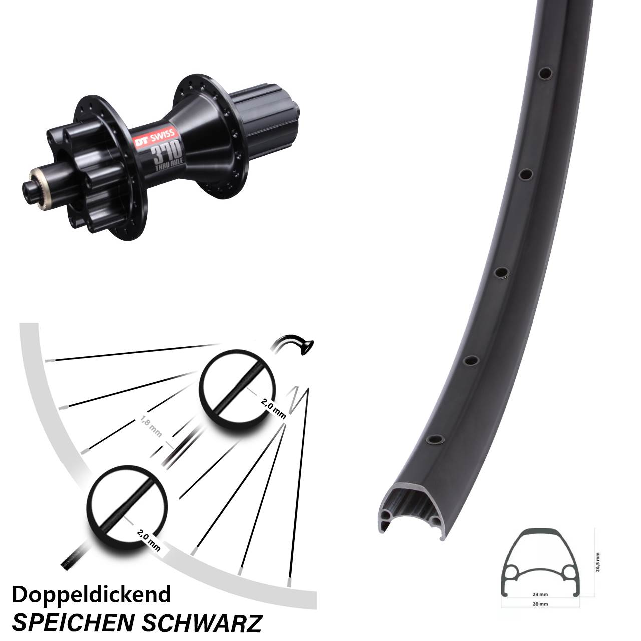Ambrosio Sport DT Swiss 370 Hybrid 28 Zoll Hinterrad 6-Loch QR 8-11 fach