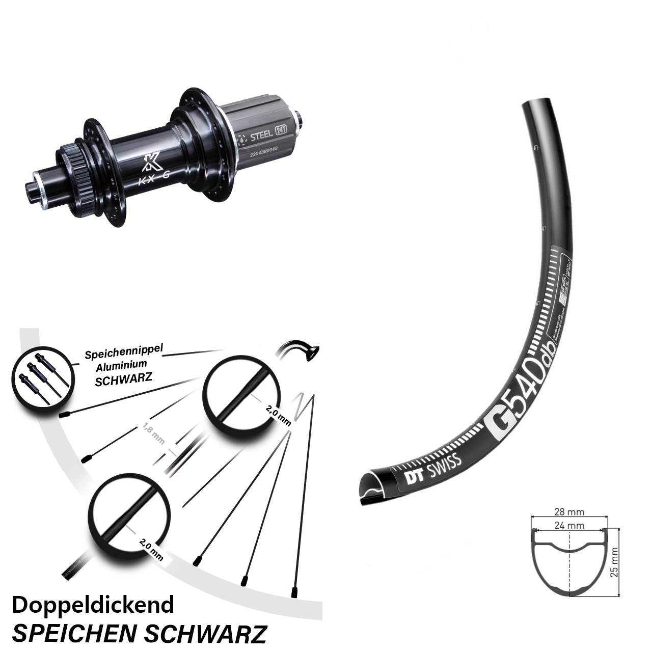 Gravel Hinterrad KX-GS Centerlock 8-12 fach DT Swiss G540 28-29 Zoll