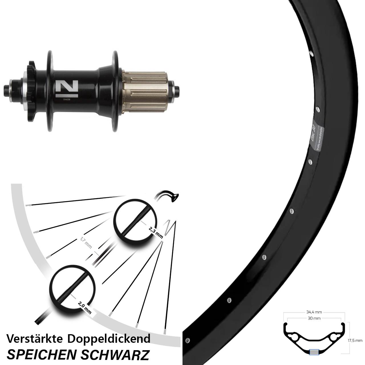 Hinterrad 27,5 Zoll Ryde Disc 30 Novatec D042 8-11 fach für Schnellspanner