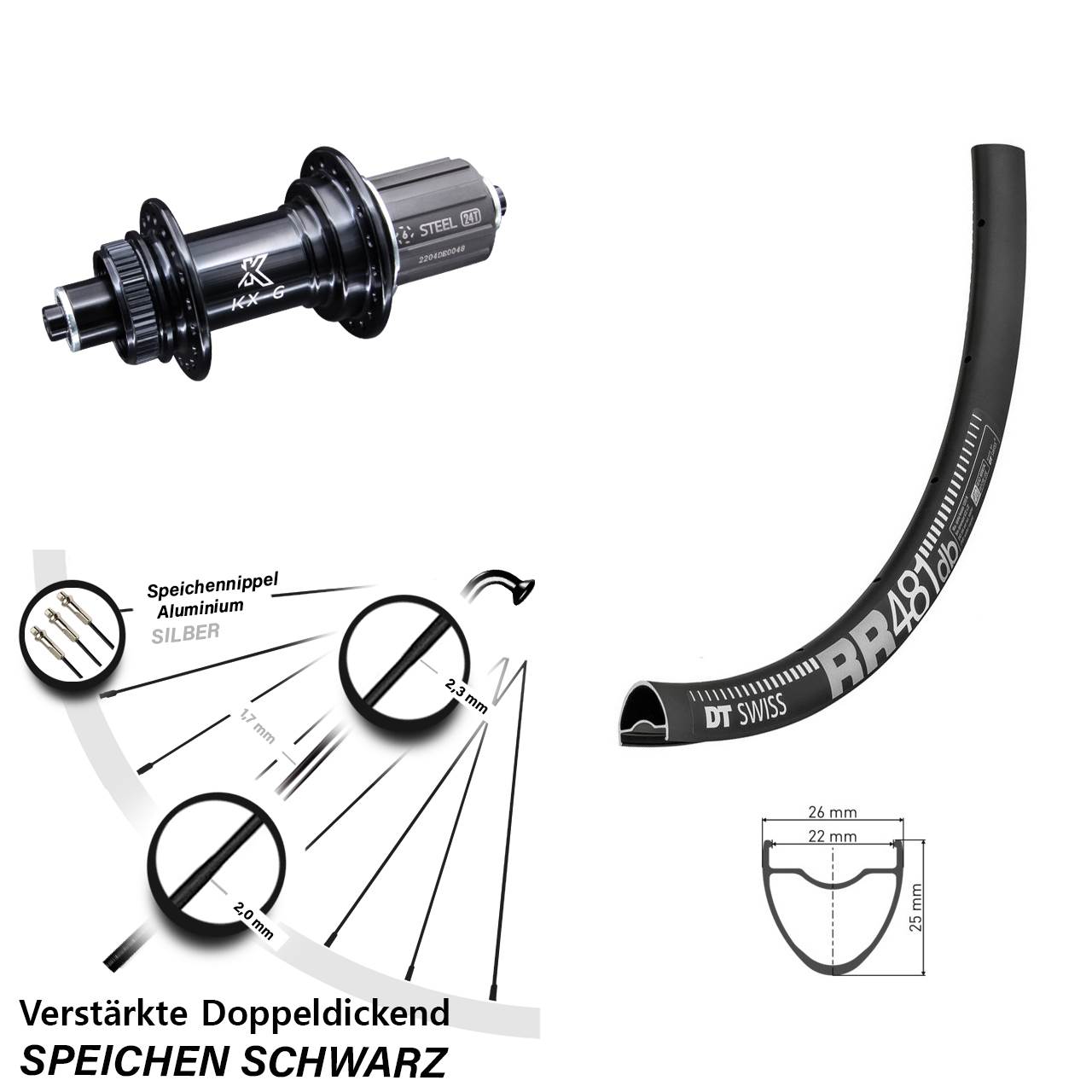 28 Zoll Hinterrad Road Disc KX-GS 5x135 Centerlock DT Swiss RR 481 DB Shimano 8-12 fach