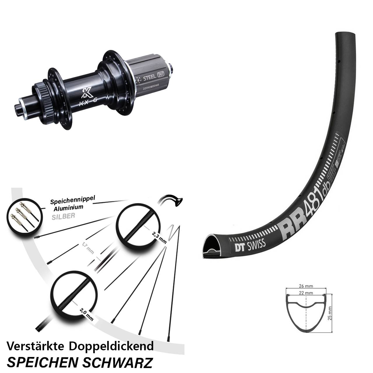 28 Zoll Hinterrad Road Disc KX-GS 5x135 Centerlock DT Swiss RR 481 DB Shimano 8-12 fach