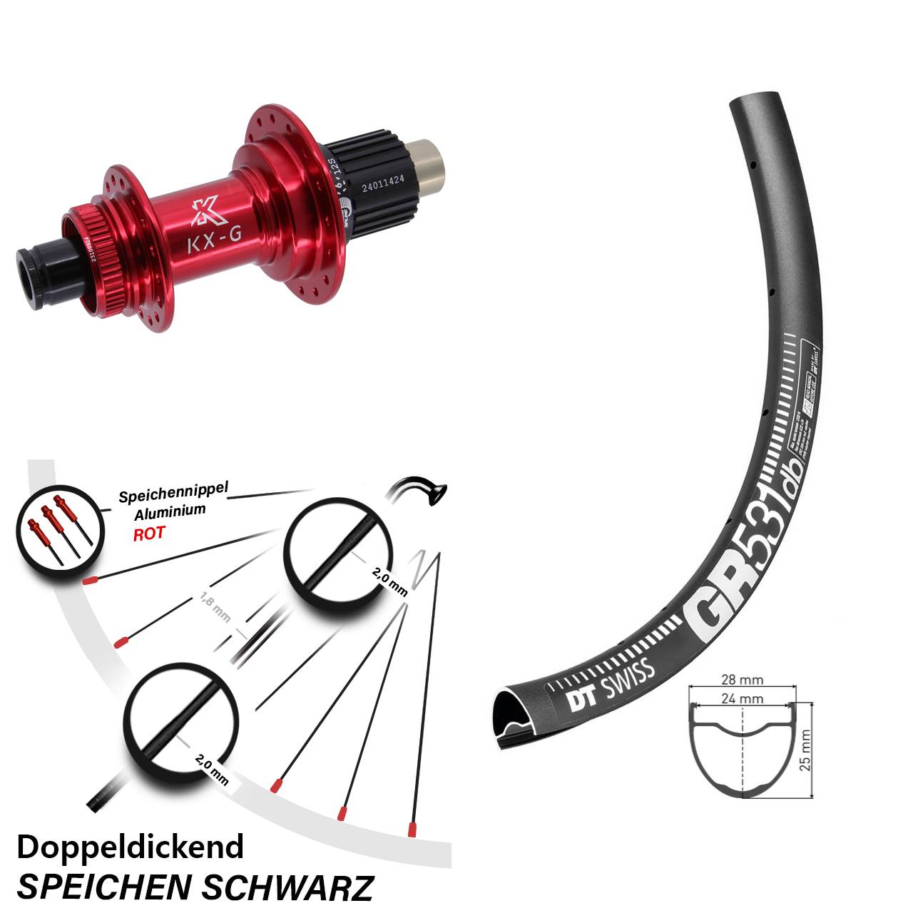 650B DT Swiss GR 531 Hinterrad KX-G rot Micro Spline 12x142