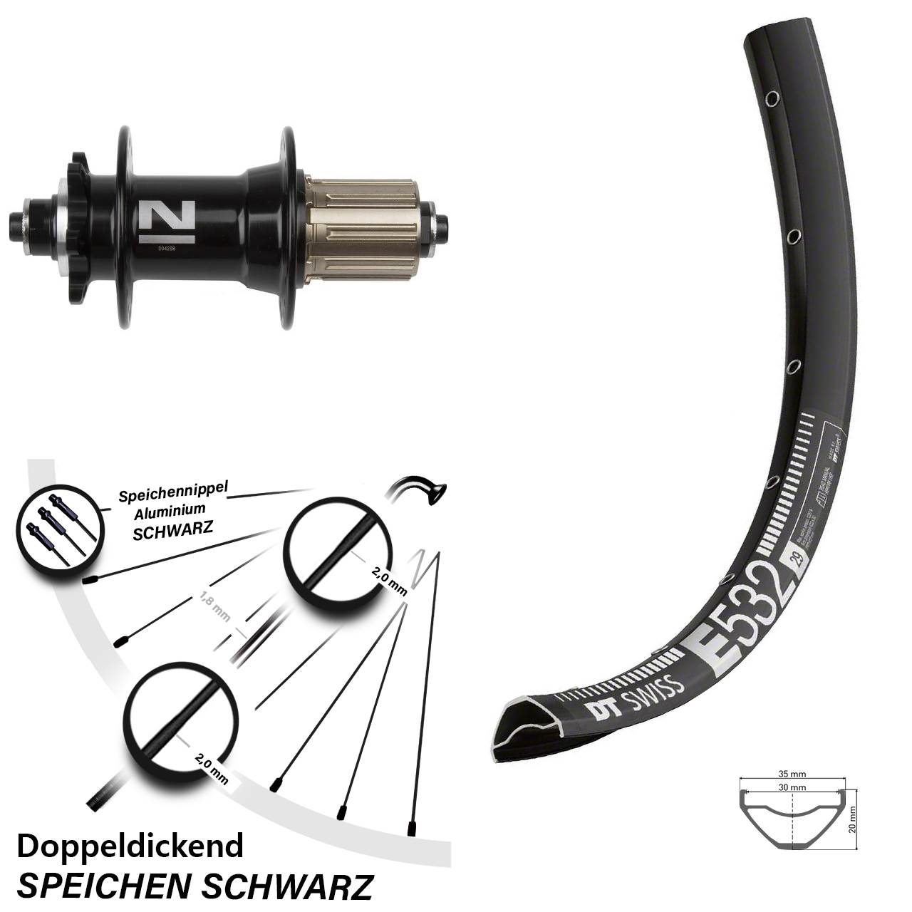 Hinterrad 6-Loch QR 29 Zoll DT Swiss E 532 Novatec D042 8-11 fach