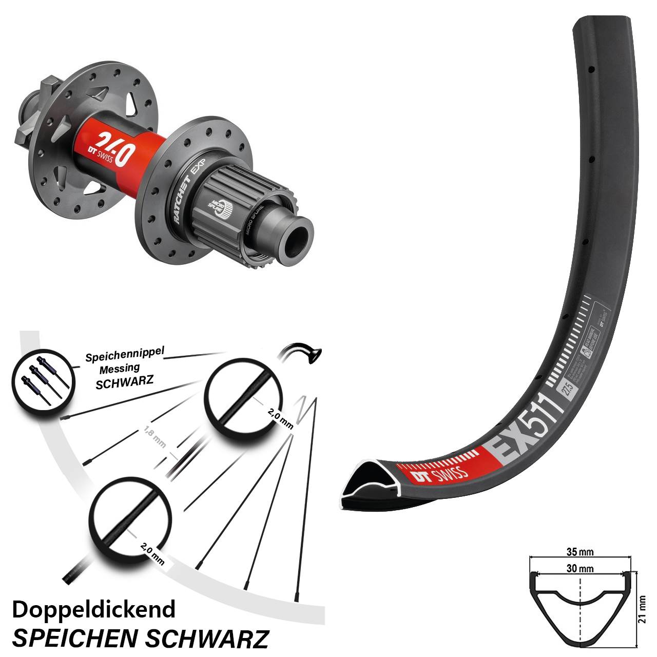 29 Zoll Hinterrad DT Swiss 240 EXP Micro Spline Boost 6-Loch EX 511 Enduro MTB