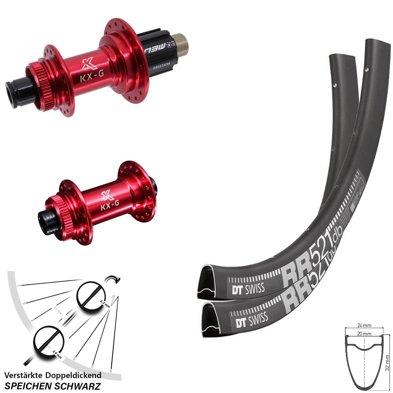 Centerlock Laufradsatz 12x100/142 28 Zoll DT Swiss RR 521 KX-G rot Campa N3W