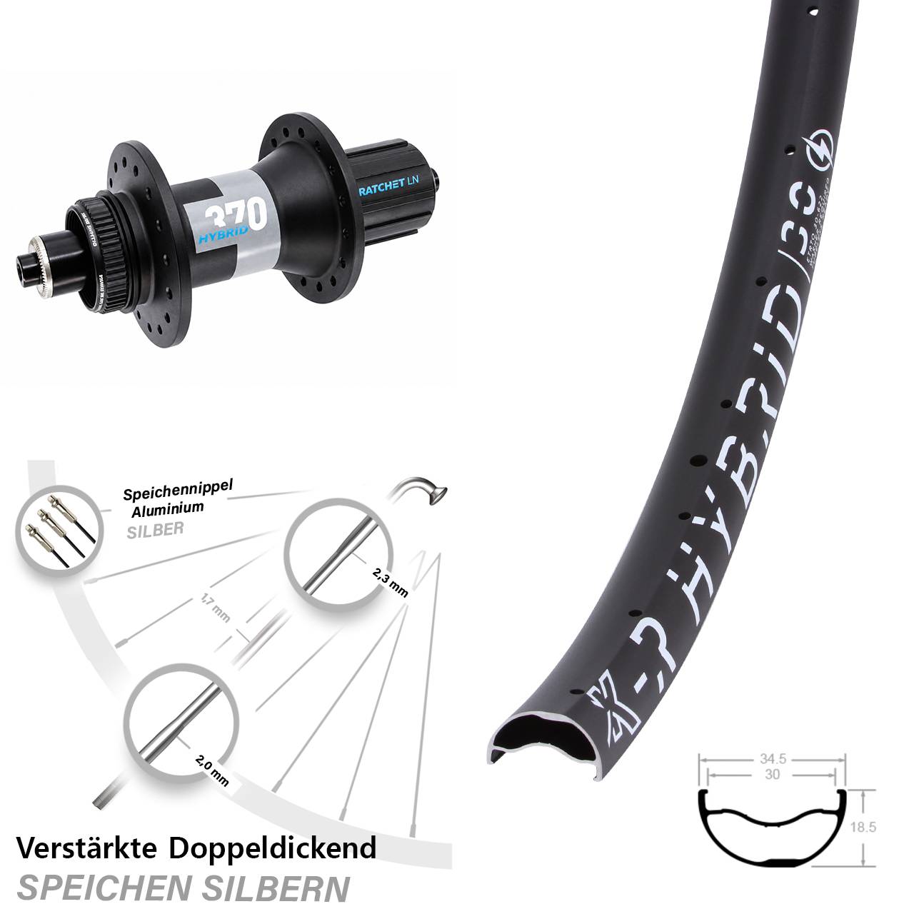KX-R Hybrid 30 DT Swiss 370 29 Zoll Disc Laufrad QR Boost 8-11 fach HG