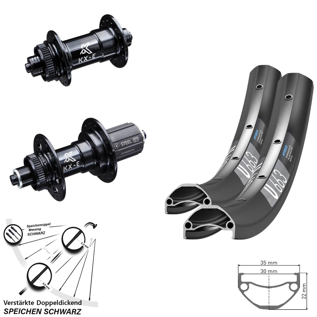Centerlock Laufradsatz für Schnellspanner 20/29 Zoll DT Swiss U 663 KX-E 8-12 fach HG