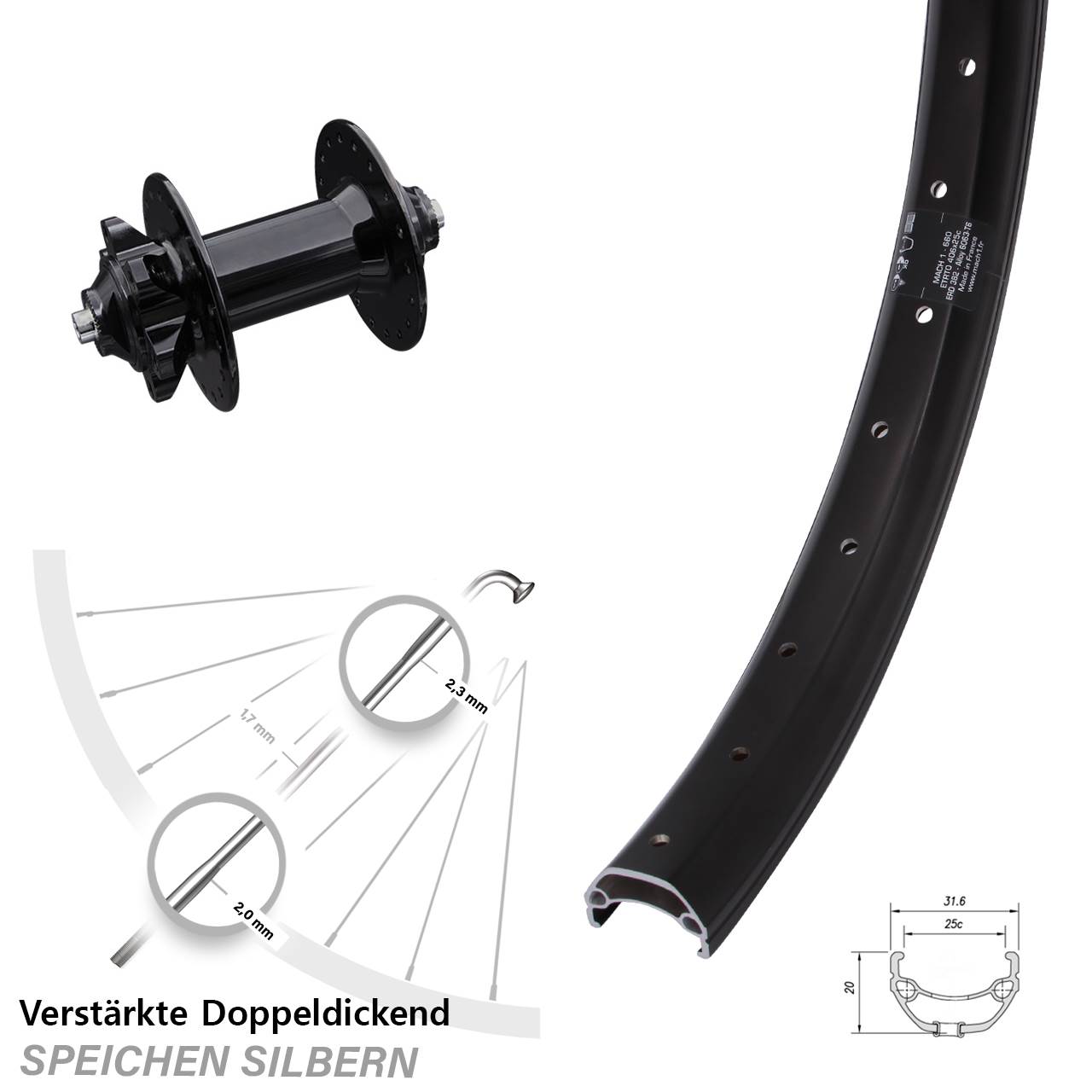 Mach1 Kargo Formula DC91-V2 20 Zoll Disc Vorderrad für Schnellspanner