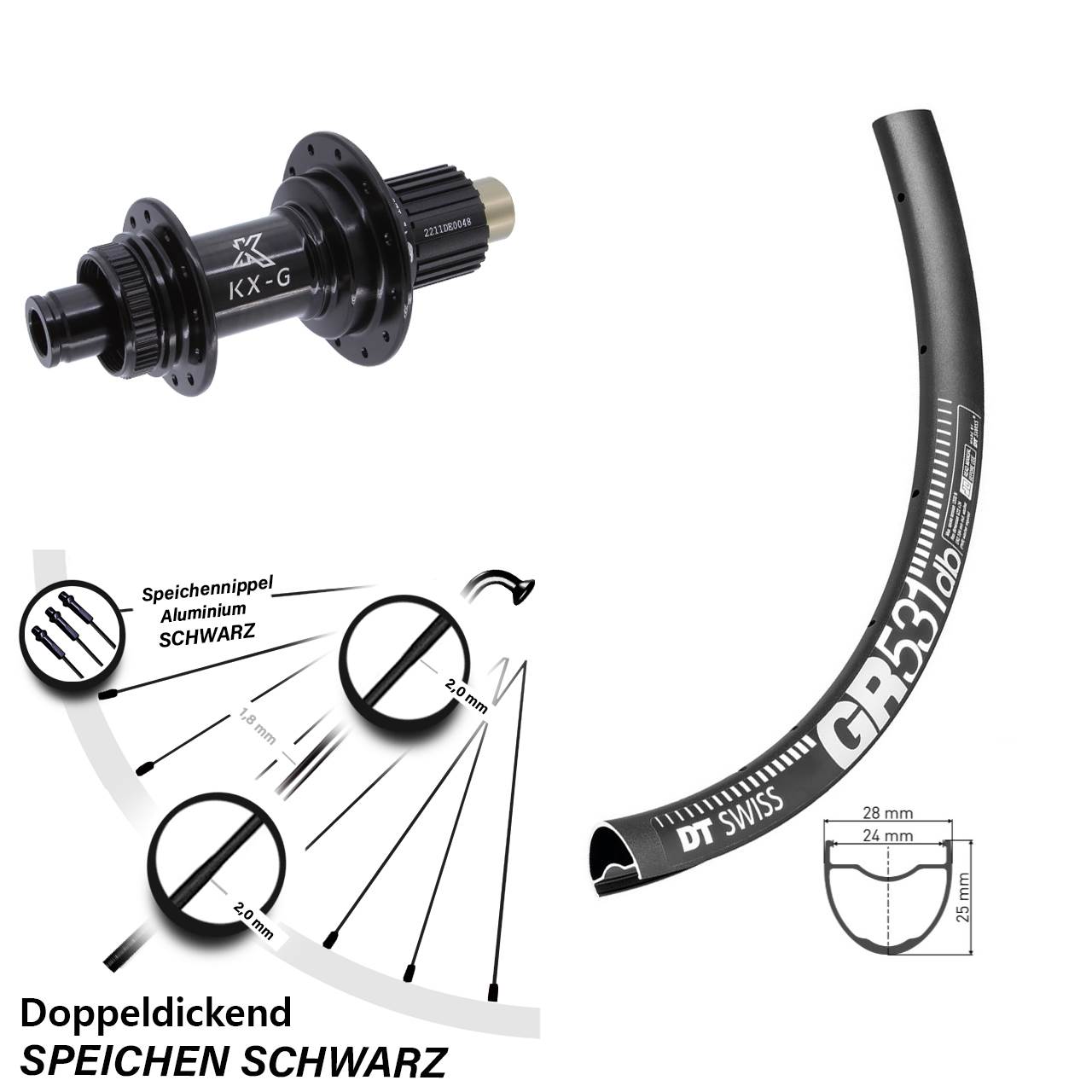 DT Swiss GR 531 28 Zoll Hinterrad KX-G Micro Spline 12x142