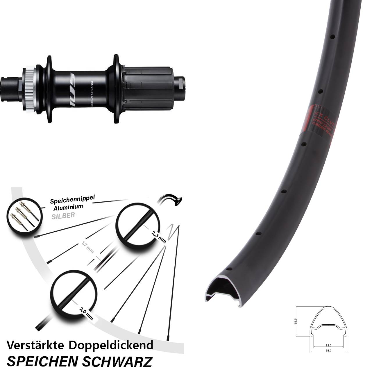 Centerlock Hinterrad 26 Zoll KX Clue Shimano 105 8-12 fach 12x142