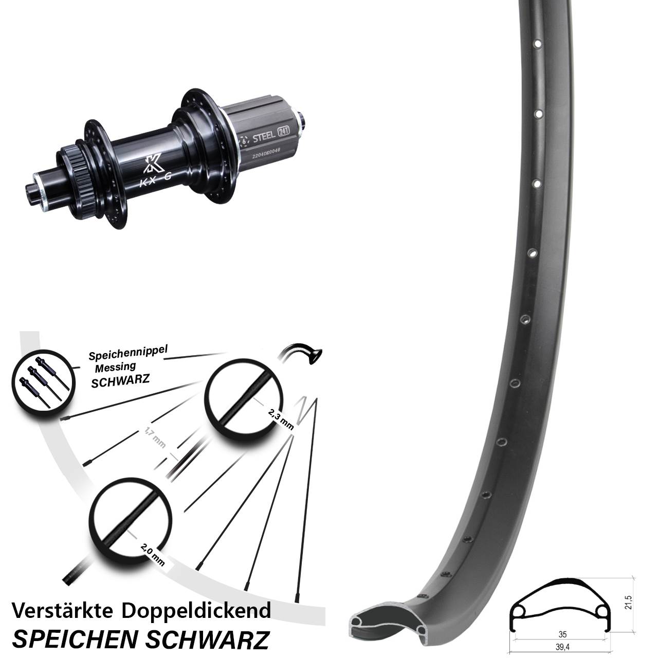 Hinterrad Centerlock für Schnellspanner 29 Zoll Ambrosio E35 KX-GS verstärkt 8-12 fach HG