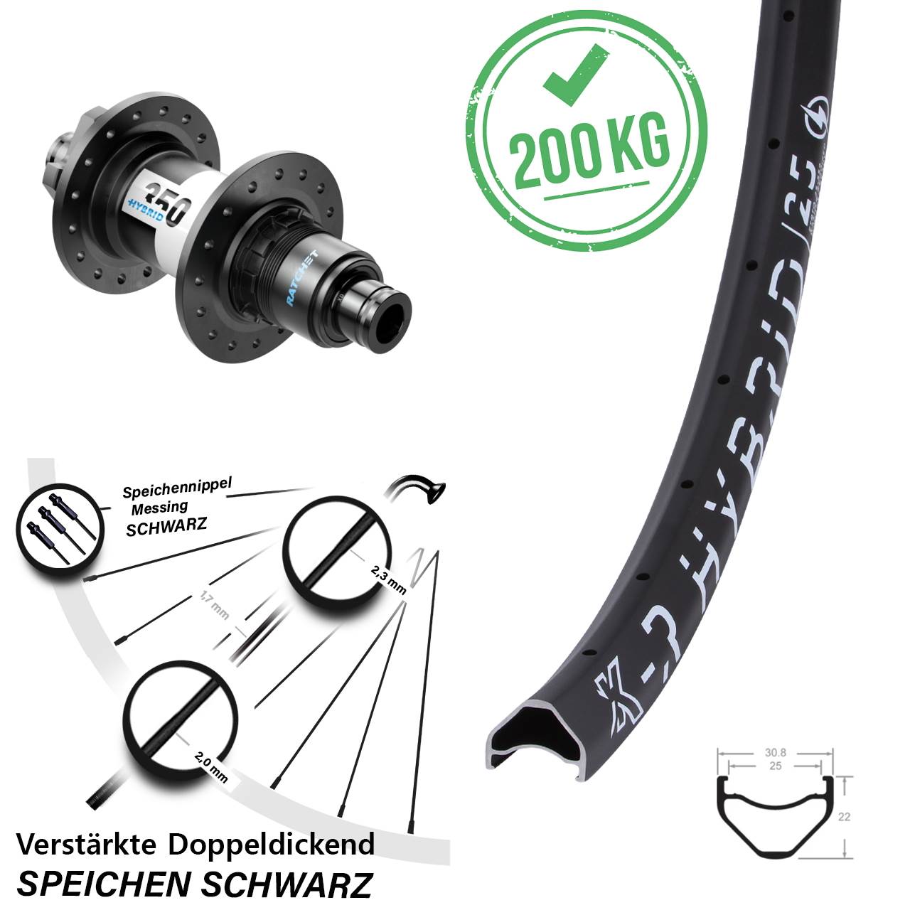 Hinterrad 6-Loch 12x148 27,5 Zoll KX-R Hybrid 25 DT Swiss 350 XD