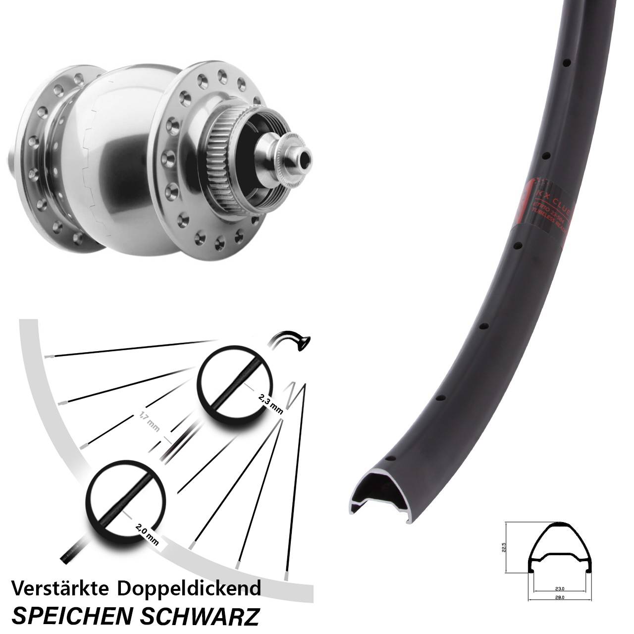 Nabendynamo-Vorderrad Centerlock 28-29 Zoll KX Clue SON 28 QR