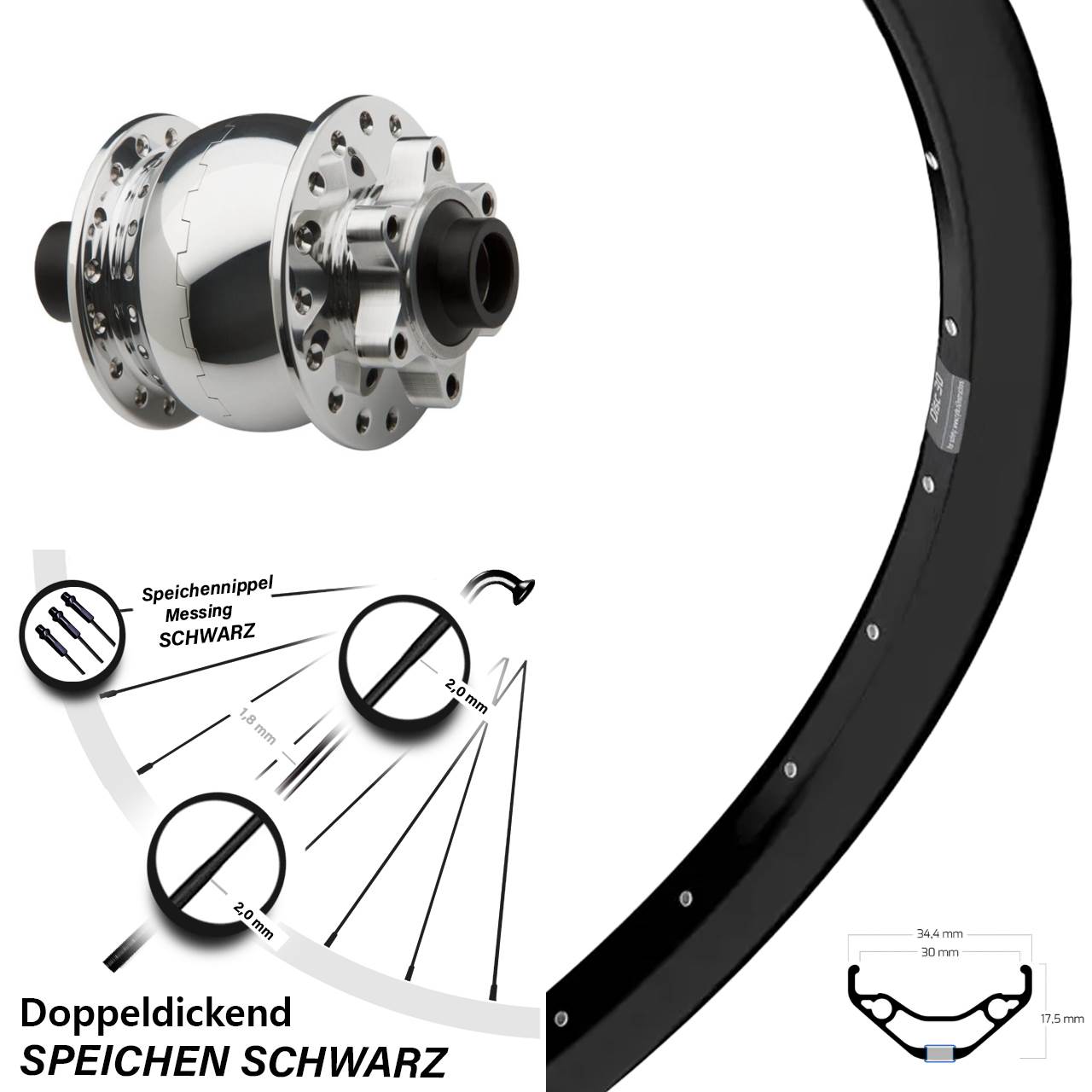 Ryde Disc 30 27,5 Zoll Vorderrad SON 28 silbern 15x100