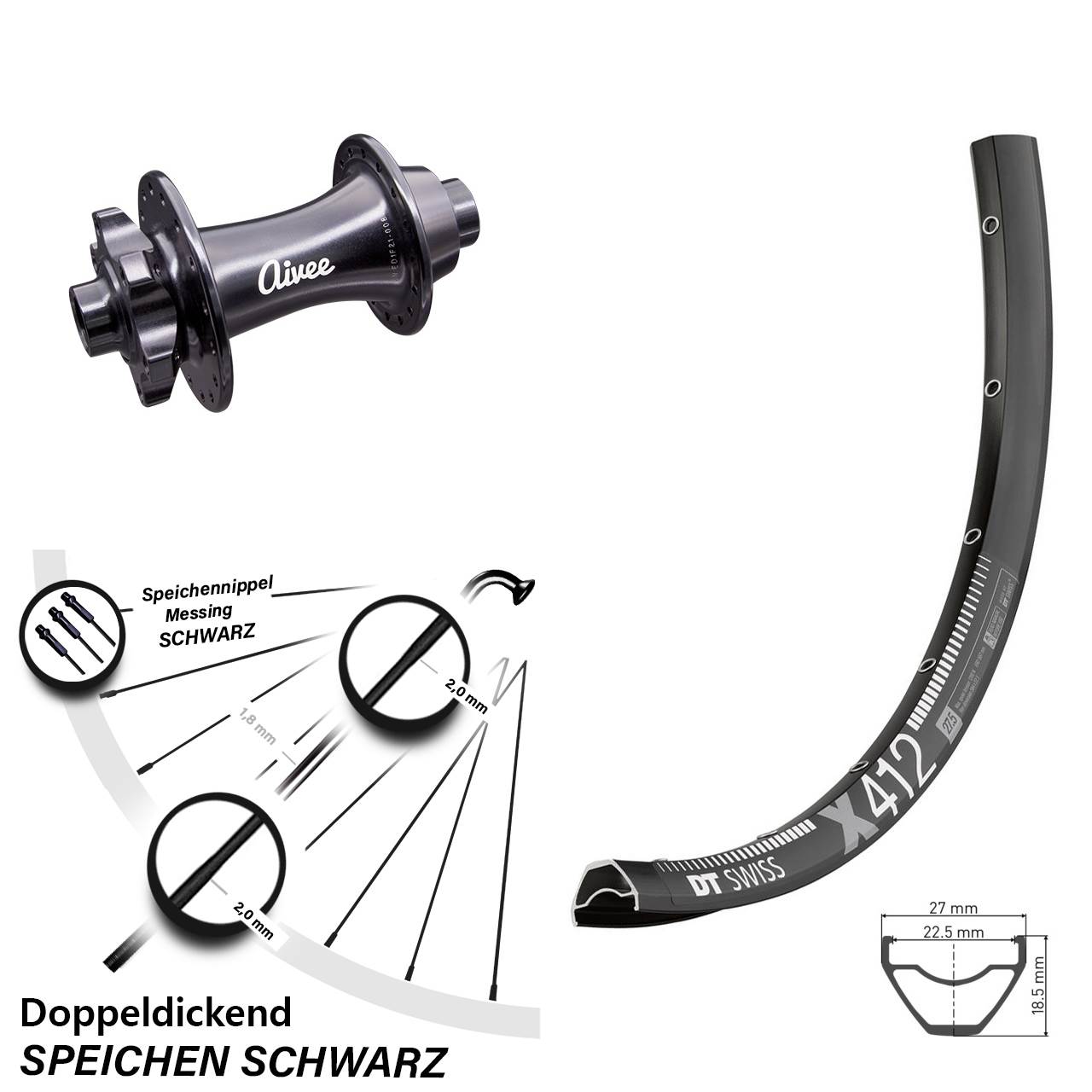 Boost Disc Vorderrad 15x110 28 Zoll DT Swiss X412 Aivee Classic