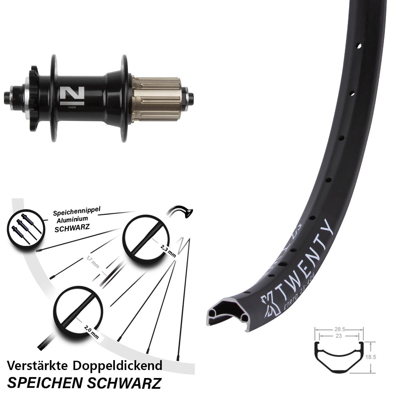 Hinterrad 20 Zoll KX Twenty Novatec D042SB schwarz 8-11 fach