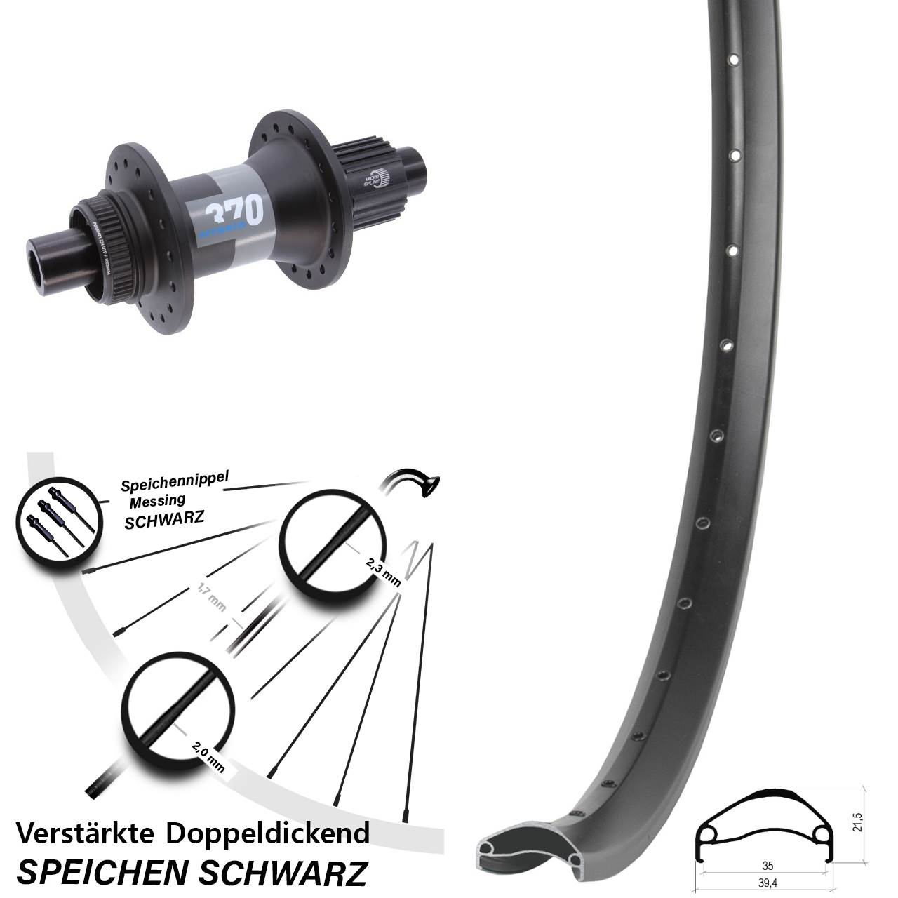27,5 Zoll Ambrosio E35 DT Swiss 370 Hybrid Centerlock Hinterrad 12x148 Micro Spline