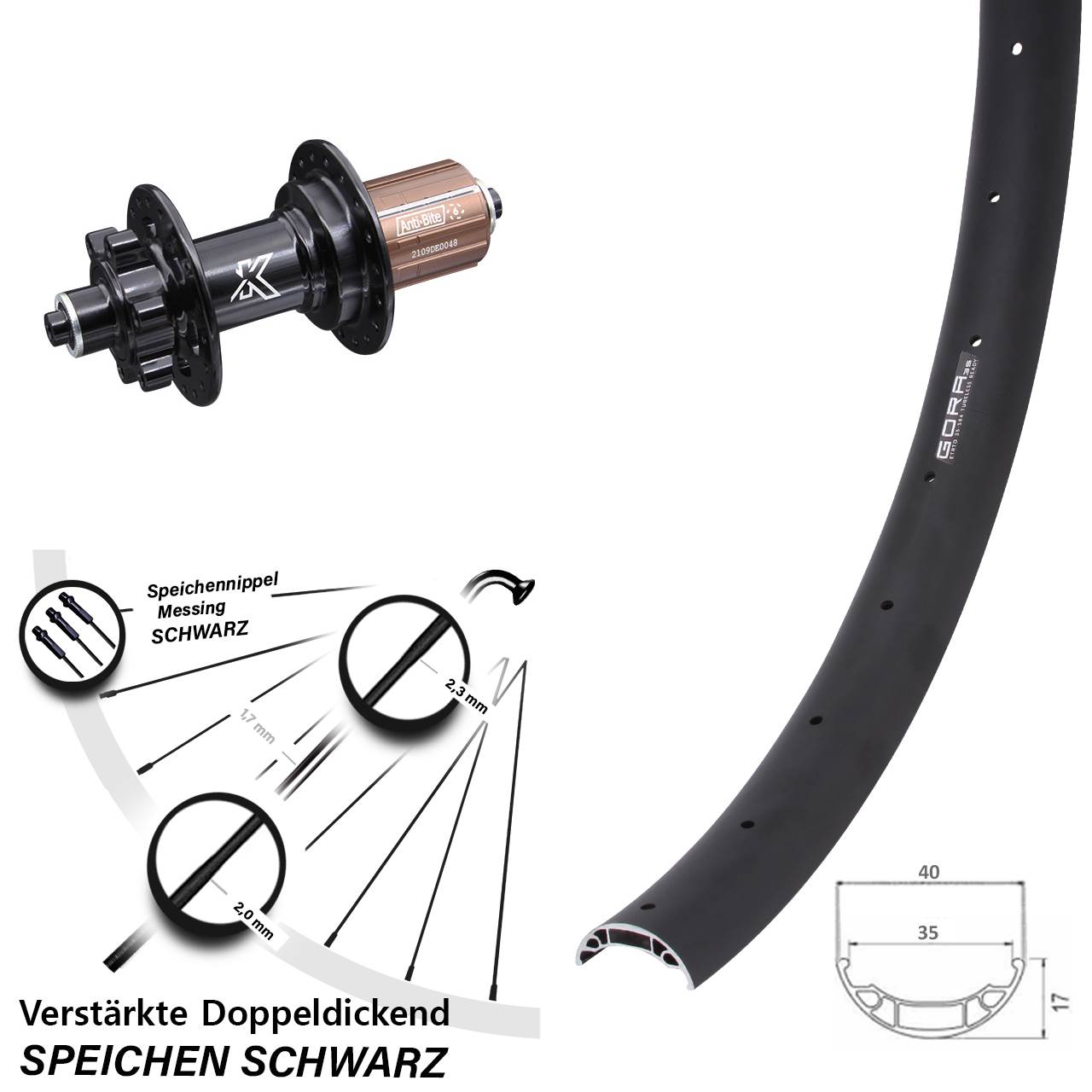 Gora 35 KX-M 27,5 Zoll 6-Loch Hinterrad für Schnellspanner 8-11 fach HG