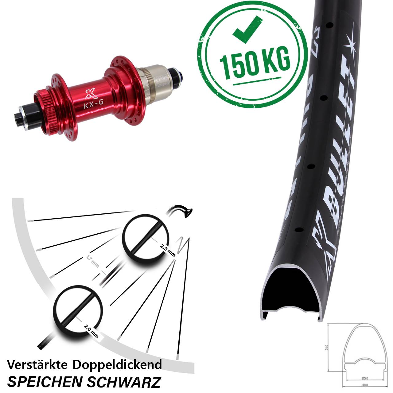 Disc Laufrad für Schnellspanner 28-29 Zoll KX-G Bullet rot XDR