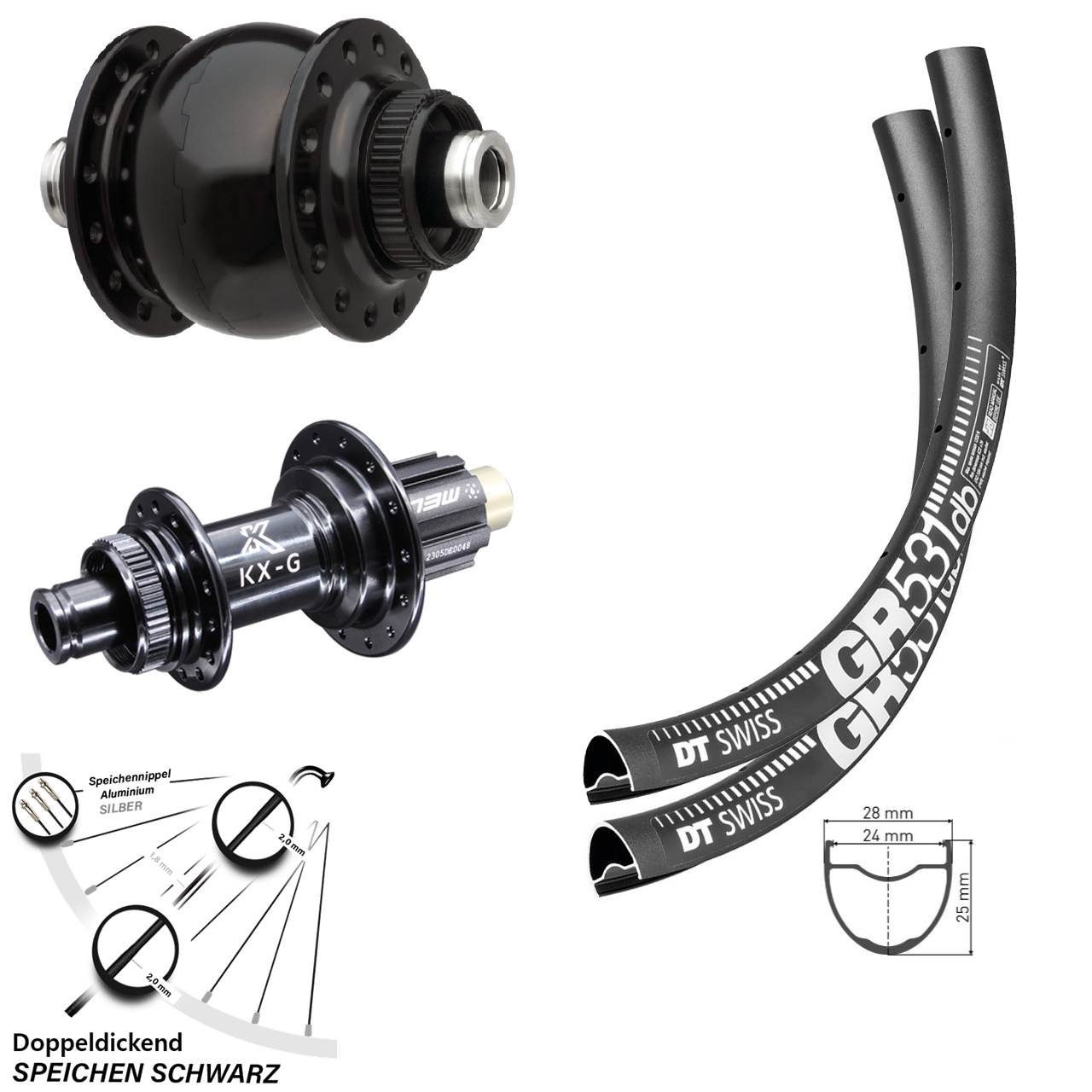 Dynamo SON 28 Zoll Laufradsatz KX-R schwarz DT Swiss GR 531 Campagnolo N3W
