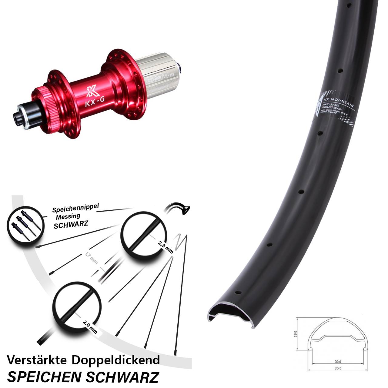 KX-G Mountain TR rot 29 Zoll Disc Hinterrad für Schnellspanner 8-12 fach HG