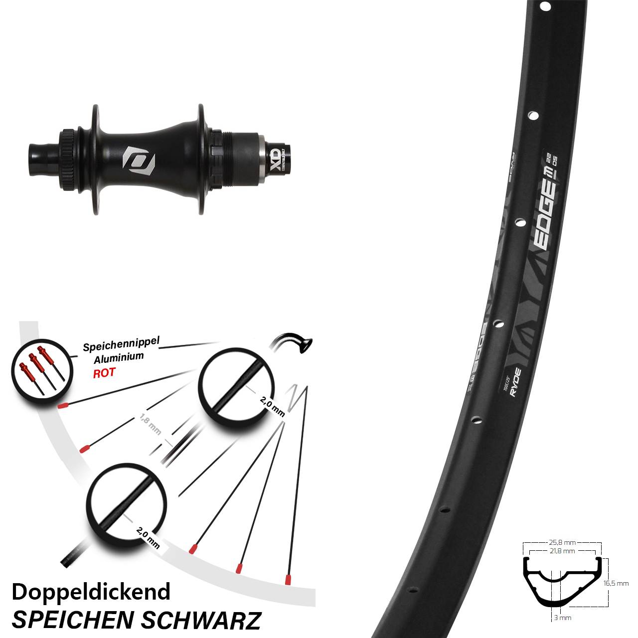 29 Zoll Hinterrad Syncros Boost Sram XD Ryde Edge M22 OS Centerlock