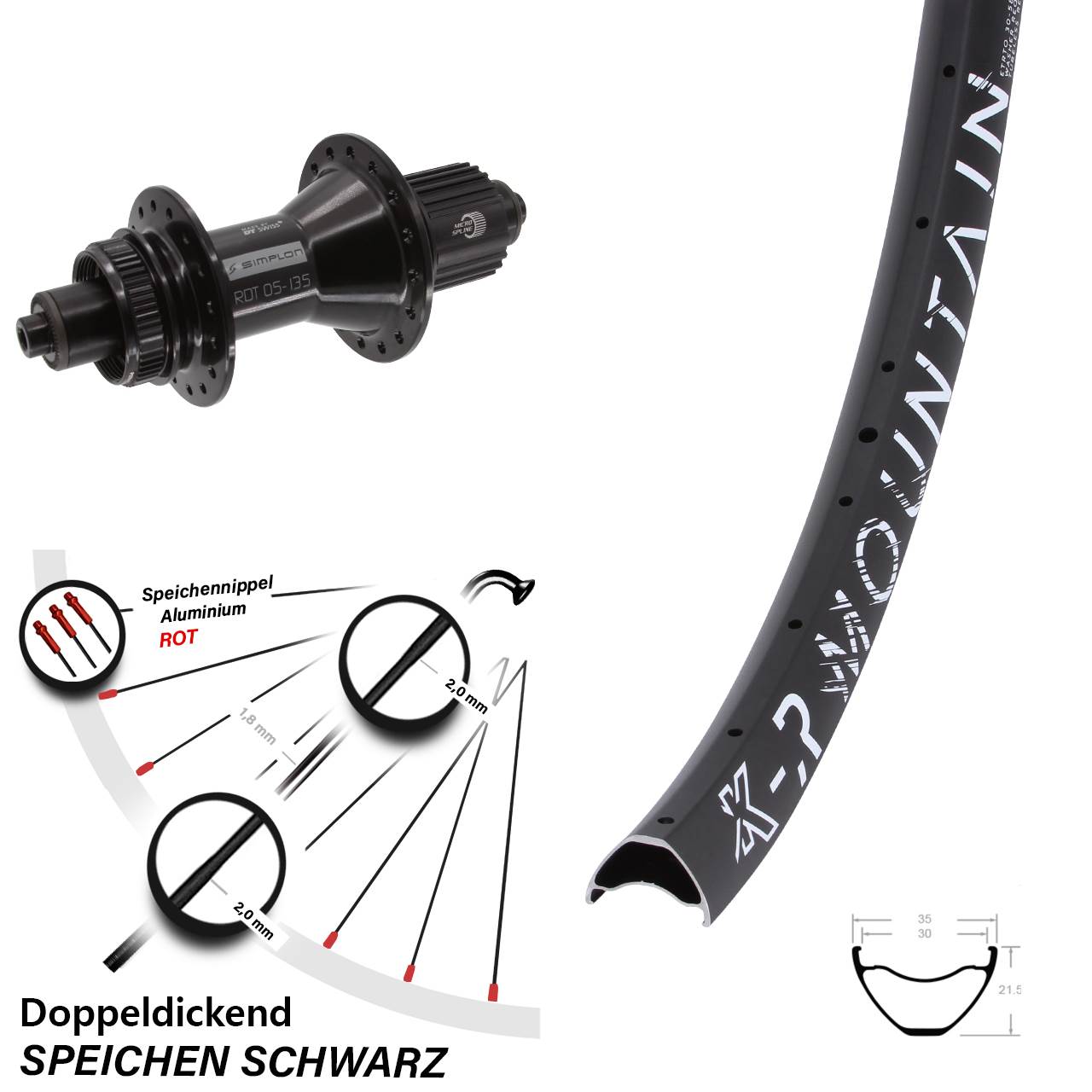 KX-R Mountain DT Swiss 370 Hybrid 29 Zoll Centerlock Hinterrad QR Micro Spline