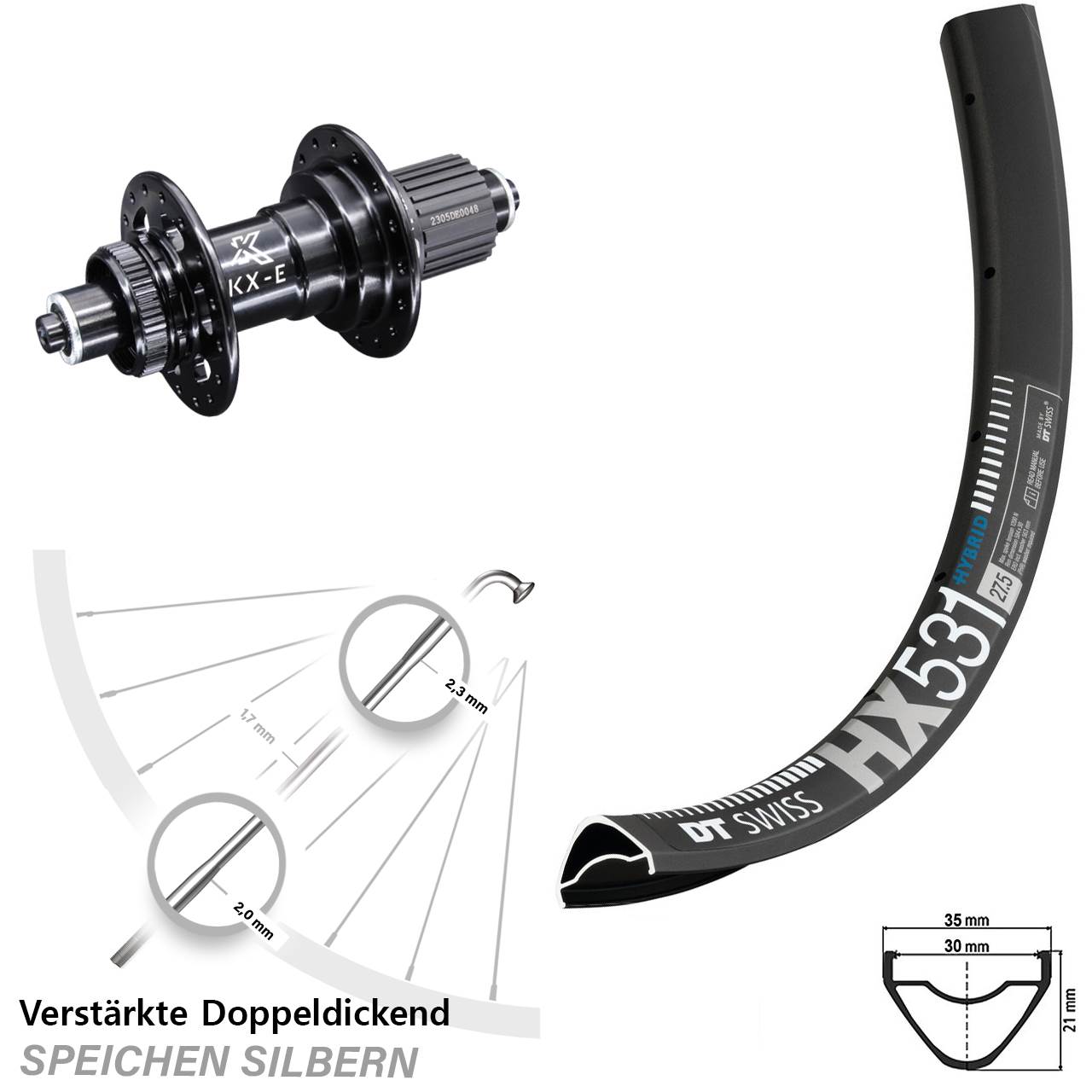 DT Swiss HX 531 Hinterrad 29 Zoll verstärkt KX-E 5x135 mm Centerlock Micro Spline 12-fach