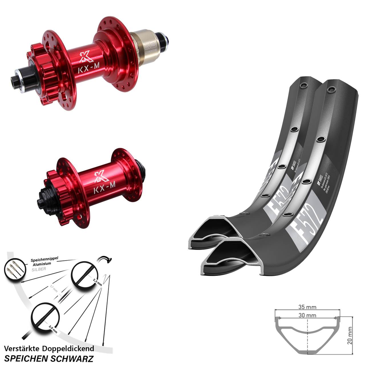 27,5 Zoll DT Swiss F 572 KX-M rot 6-Loch Laufradsatz QR XD 11-12 fach