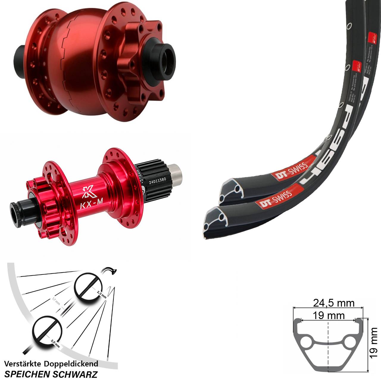 DT Swiss 466d KX-M rot SON 28 Zoll Disc Laufradsatz 15x100/142 Micro Spline