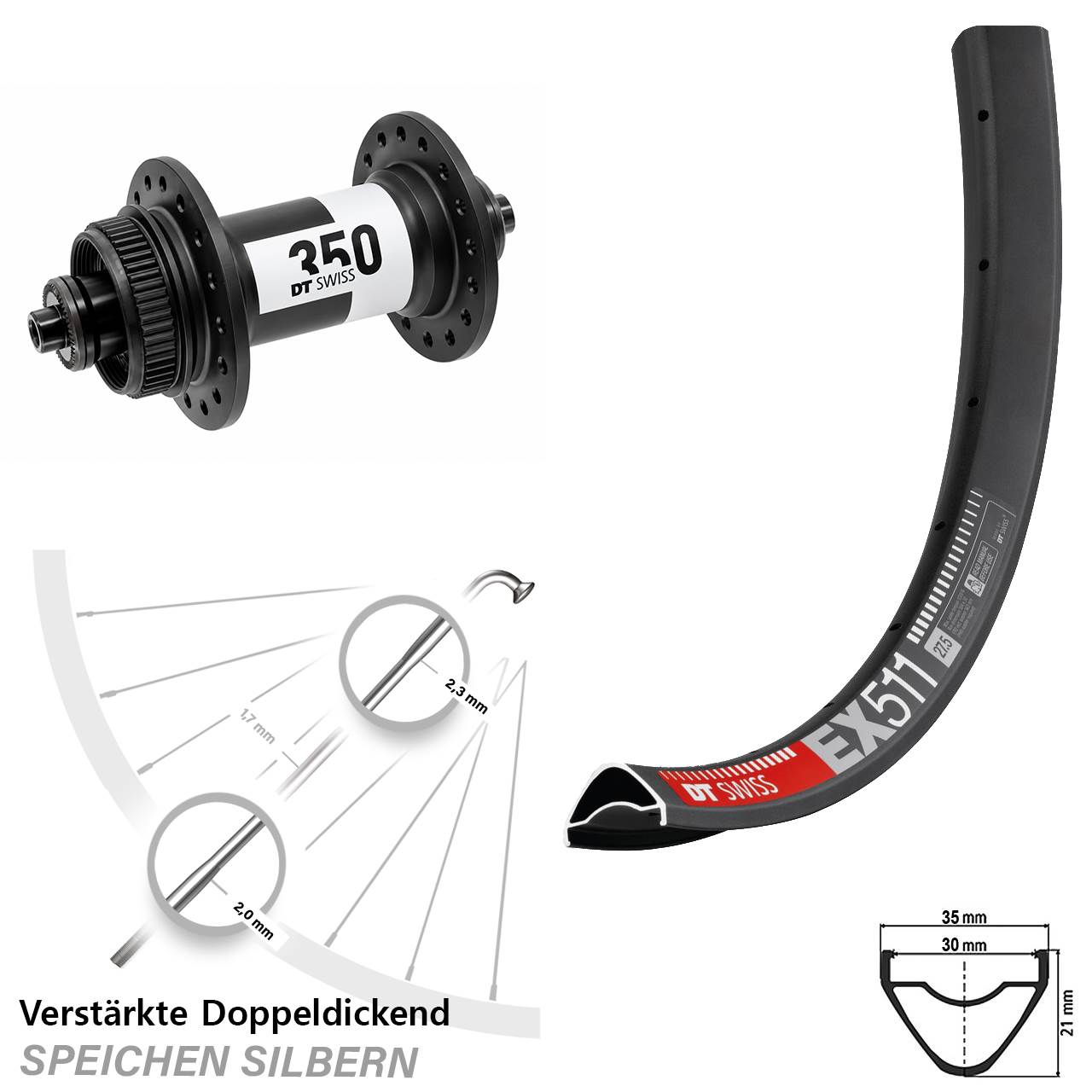 Disc Vorderrad 29 Zoll DT Swiss EX511-350 für Schnellspanner