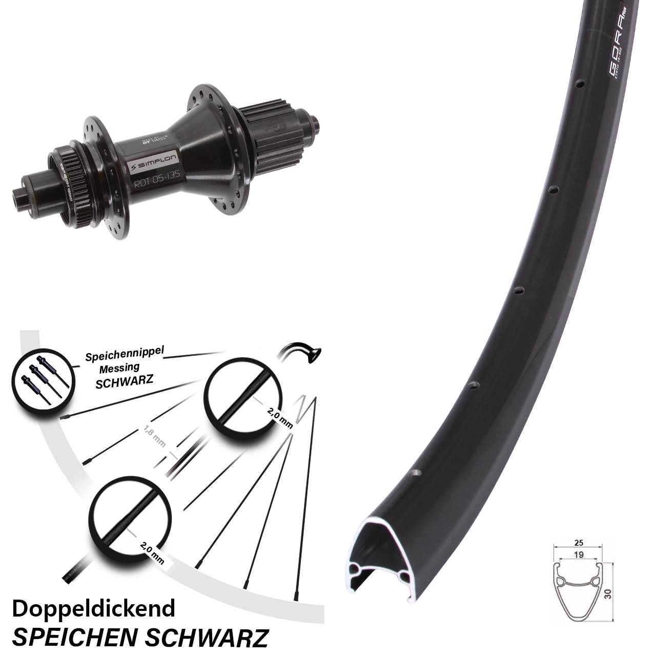 28 Zoll Gora Plus DT Swiss 370 Hybrid Hinterrad Centerlock für Schnellspanner Shimano Micro Spline